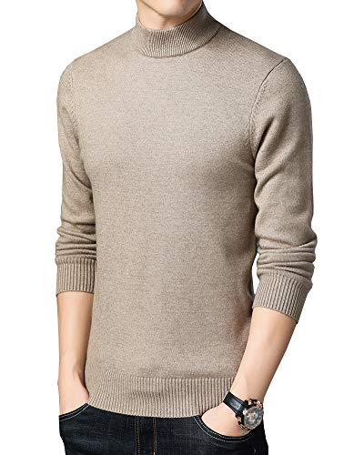 Strickpullover Herren Halbrollkragen Warm Pullover Solid Color Winterpullover Sweater Pulli Aprikose XL von Shengwan