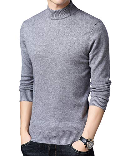 Strickpullover Herren Halbrollkragen Warm Pullover Solid Color Winterpullover Sweater Pulli Grau XL von Shengwan