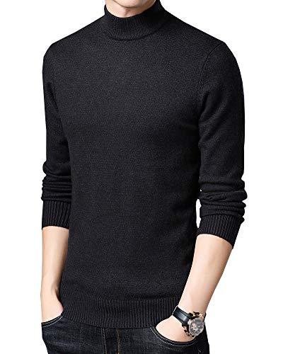 Strickpullover Herren Halbrollkragen Warm Pullover Solid Color Winterpullover Sweater Pulli Schwarz Grau M von Shengwan