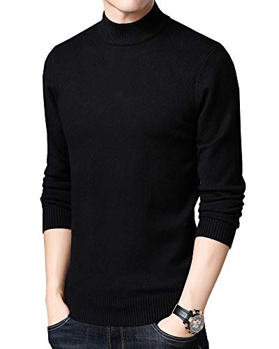 Strickpullover Herren Halbrollkragen Warm Pullover Solid Color Winterpullover Sweater Pulli Schwarz S von Shengwan