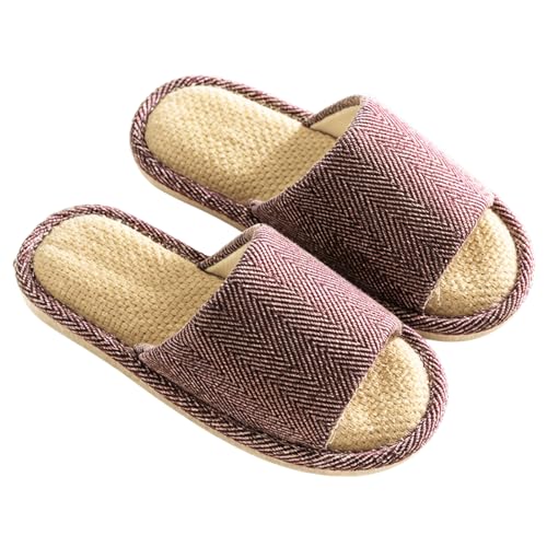 Leinen Hausschlappen Unisex Waschbar Gästehausschuhe Rutschfeste Hausschuhe Offener Zeh Baumwoll-Pantoffeln Bequeme (Dunkelviolett, Erwachsene, 40, Numerisch (von/bis), EU Schuhgrößensystem, 41, M) von Shengxi