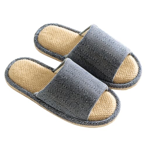 Leinen Hausschlappen Unisex Waschbar Gästehausschuhe Rutschfeste Hausschuhe Offener Zeh Baumwoll-Pantoffeln Bequeme (Grau Blau, Erwachsene, 40, Numerisch (von/bis), EU Schuhgrößensystem, 41, M) von Shengxi