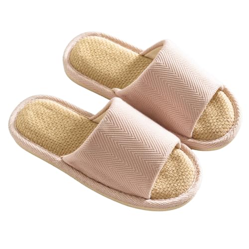 Leinen Hausschlappen Unisex Waschbar Gästehausschuhe Rutschfeste Hausschuhe Offener Zeh Baumwoll-Pantoffeln Bequeme (Hellrosa, Erwachsene, 36, Numerisch (von/bis), EU Schuhgrößensystem, 37, M) von Shengxi
