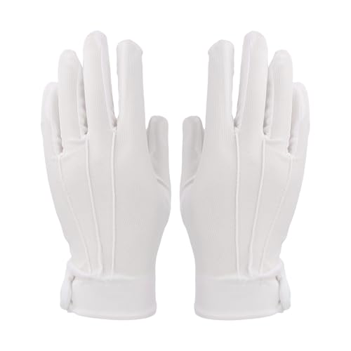 Shengxi 2 Paar Weiße Handschuhe für Herren und Frauen - Baumwolle Polizei Brauthandschuhe Mit Schnappverschluss - für Abendgarderobe und Schmuckinspektion von Shengxi
