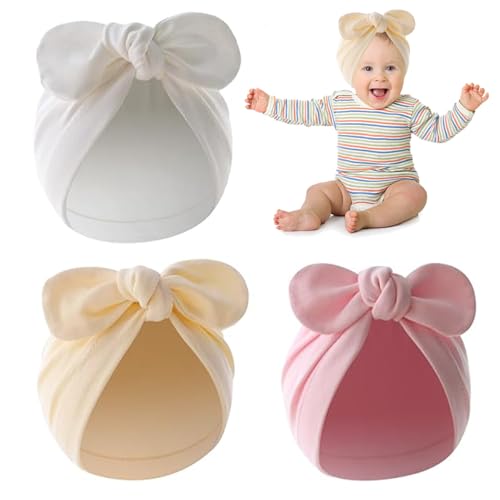 Shengxi 3er Set Baby Turban Mützen Babymütze Neugeborene Bowknot Mütze Baumwolle Weiche Beanie Hut für Kleinkinder 0-2 Jahre von Anseom