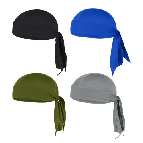 Shengxi 4 Stück Sport Bandana Cap Herren, Elastisch atmungsaktiv Biker Bandana Cap, Sommer Bandana Cap Unterm Radhelm für zum Joggen, Wandern und Radfahren, Schweißableitender Quick Dry von Shengxi