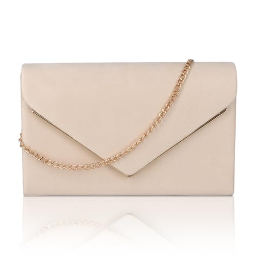Shengxi Clutch Damen Umschlag Clutch Tasche mit Kette Elegant Abendtasche Kettentasche Crossbody Umhängetasche Damen Samt Unterarmtasche Handtasche für Hochzeit Wedding Prom Party (Beige) von Shengxi