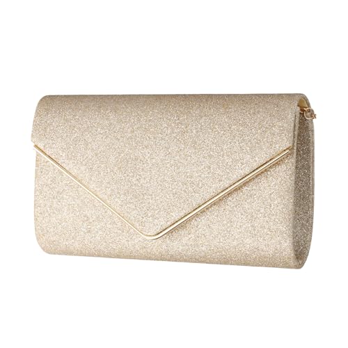 Shengxi Damen Abendtasche Clutch Funkeln Abendtasche mit Abnehmbarer Kette Elegante Envelope Tasche Schultertaschen Kettentasche Umhängetasche Pailletten Handtasche für Party Abschlussball (Gold) von Shengxi