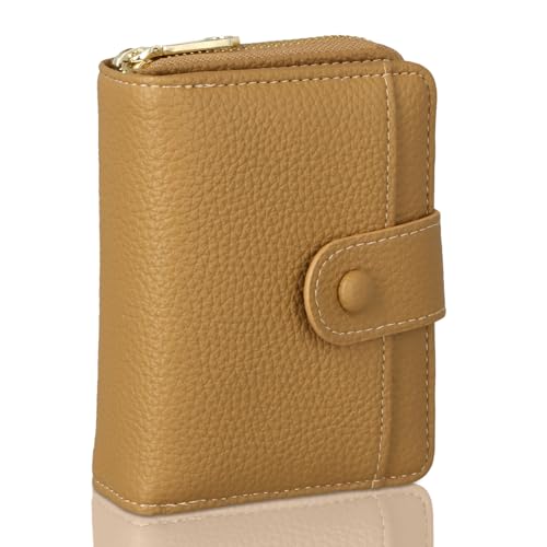Shengxi Kleine Geldbörse Damen, Weichem PU Leder Geldbörse Kleines Zipper Brieftasche Kartenhalter mit Münzfach (Gelbbraun) von Shengxi