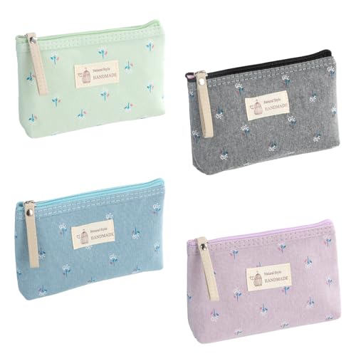 Shengxi Kosmetiktasche aus Segeltuch 4 Stück, Kleine Kosmetiktasche, Multifunktionale Reise Makeup Tasche, Bedruckte Makeup-Taschen mit Reißverschluss Tragbare Reise-Waschbeutel für Frauen und Mädchen von Shengxi