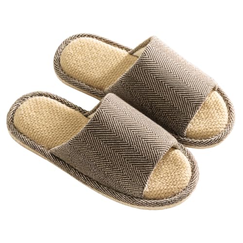 Shengxi Leinen Hausschlappen Unisex Waschbar Gästehausschuhe Rutschfeste Hausschuhe Offener Zeh Baumwoll-Pantoffeln Bequeme (Kaffee, Erwachsene, 40, Numerisch (von/bis), EU Schuhgrößensystem, 41, M) von Shengxi