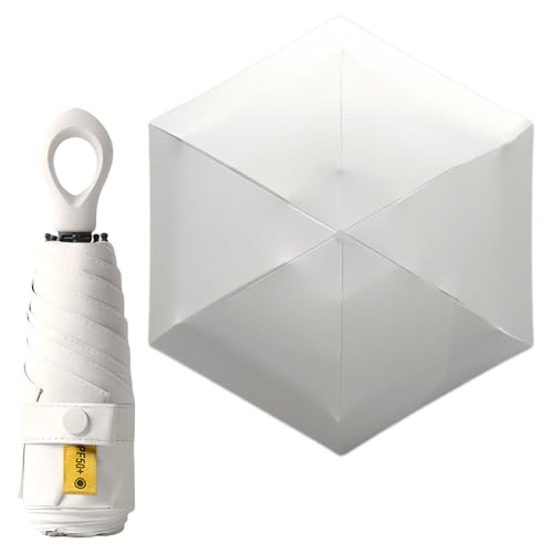 Shengxi Mini Taschenschirm mit UPF50+ Schutz Leichter 6 Rippen Taschenschirm für Frauen und Kinder Tragbarer UV Regenschirm für Sonne und Regen Klein Faltbarer Reise Regenschirm (Weiß) von Shengxi