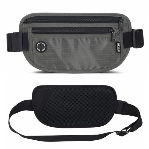 Shengxi Reise Bauchtasche für Damen Herren Versteckte Geldgürtel für Reise Diebstahlsichere Tasche mit RFID Blocker wasserdichte Taille Gürteltasche mit Kopfhöreranschluss (Grau) von Shengxi