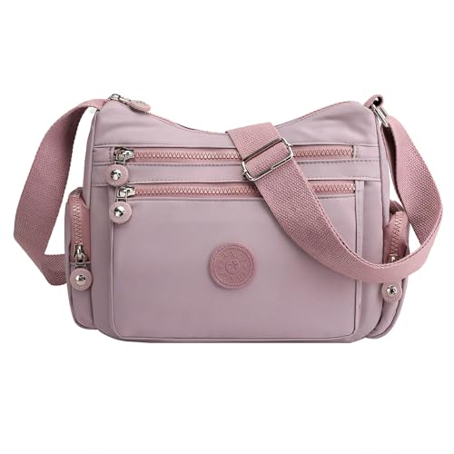 Shengxi Umhängetasche für Damen Wasserdicht Nylon Crossbody Bag Mittelgroß Handtasche Damen Leichte Schultertasche mit Breitem Schultergurt Messenger Bag für Einkaufen Reisen (Lila) von Shengxi