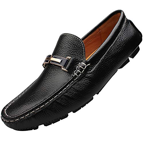 rismart Herren Schlüpfen Fahrendes Auto Wohnungen Schnalle Leder Slipper Mokassins Schwarz,41.5 EU von rismart