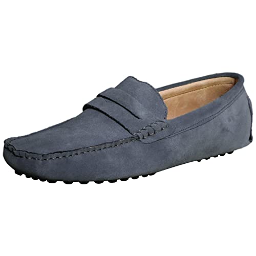 Jamron Herren Wildleder Penny Loafers Gemütlich Fahrende Schuhe Mokassin Slippers Grau 2088 UK9/EU43 von Jamron