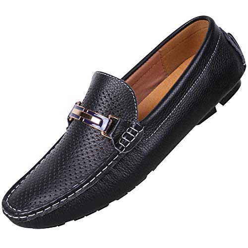 rismart Herren Schlüpfen Fahrendes Auto Wohnungen Schnalle Leder Slipper Mokassins Schwarz1,41.5 EU von rismart