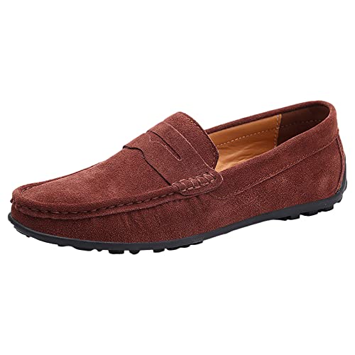 shenn Herren Wildleder Mokkasins Moccasin Herrenschuhe Leder Schlüpfen Loafer Flach Lässig Fahrschuh Braun,43.5 von shenn