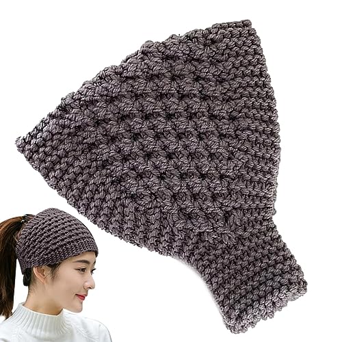 Ausgehöhlte Pferdeschwanz-Mütze für Damen, gestrickt, Winter-Stirnband, Beanie-Pferdeschwanz-Stirnbänder, breites, hohles Oberteil, gestrickt für Radfahren, Angeln, Camping, Skifahren, Wandern von Shenrongtong