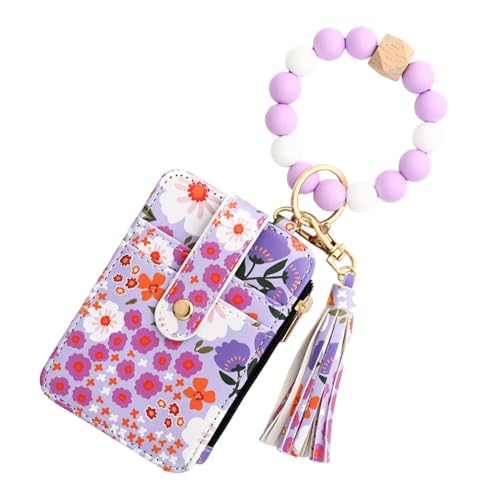 Ausweis-Geldbörse mit Blumenmuster, ästhetischer Kartenhalter, Kunstleder-Schlüsselanhänger, Geldbörse für Geldscheine, Lavendel, Refer to Description, Unisex von Shenrongtong
