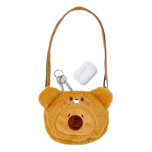 Capybara-Plüschtier-Tasche, Capybara-Plüschtier-Tasche,Cartoon Capybara Stofftier Geldbörse - 15 cm/5,9 Zoll verstellbare Plüschtasche, Geldbörse in Tierform für Frauen und Mädchen von Shenrongtong