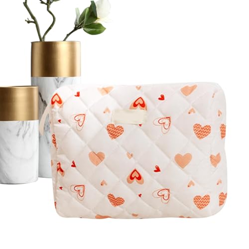 Gesteppte Make-up-Tasche, Baumwoll-Kosmetiktasche, Florale Make-up-Tasche, Gesteppte Kulturtasche, tragbare Reisetasche mit Reißverschluss, Kosmetik-Organizer für Frauen und Mädchen von Shenrongtong