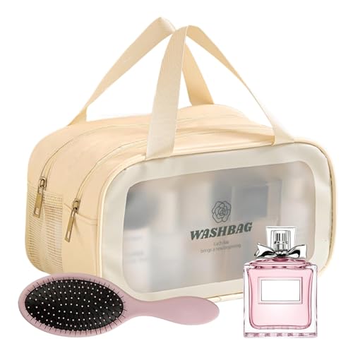 Kulturbeutel für Damen, mehrere Fächer, Reise-Aufbewahrungstasche, Make-up-Organizer, Shampoo-Tasche, Kosmetiktasche mit Griffen für Outdoor, Urlaub, Camping, beige, Refer to Description, Uni von Shenrongtong