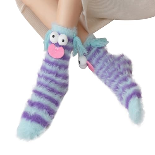 Lustige Fuzzy-Socken, lustige Fuzzy-Socken für Frauen,Nerzsamt 3D süße warme gemütliche Plüschsocken | Cartoon Winter Sleeping Fluffy Damen Weihnachtssocken für Mama Shenrongtong von Shenrongtong