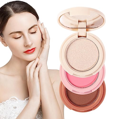 Make-up-Konturpalette | 3-in-1 Lidschatten-Palette Cheek Blusher Highlighter | Sweatproof Glowing Look Highlighter Blushes Puder für Männer Shenrongtong von Shenrongtong