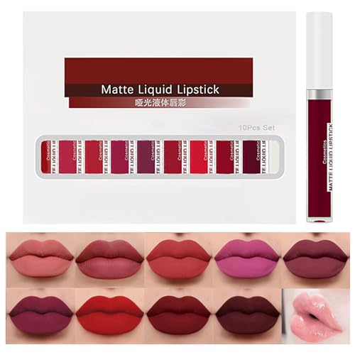 Matter Lipgloss,Flüssiges Antihaft-Lippenflecken-Make-up | Wasserfestes und langanhaltendes Glanzset mit 1 Lippenöl, Lippen-Make-up-Set, Make-up-Set, Geschenk für Frauen Shenrongtong von Shenrongtong