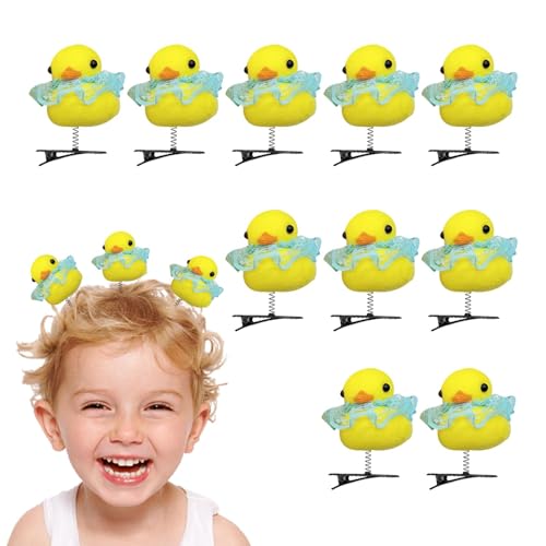 Shenrongtong Haarnadel in Entenform, Enten-Plüsch-Haarnadel - Lebhaftes gelbes Enten-Haarnadel-Set - 10 Stück gelbe Entlein-Haarspange, Cartoon-Haar-Accessoires für Kinder von Shenrongtong