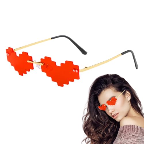 Shenrongtong Herz-Sonnenbrille, lustige Sonnenbrille,Lustige Mosaik-Herz-Sonnenbrille - Bunte randlose Cut-Edge-Brille, lustige Prom Beach Party Disco-Brille für Erwachsene, Kinder von Shenrongtong