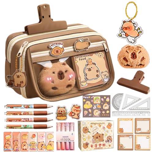 Shenrongtong Netter Capybara Bleistift, Cartoon -Bleistiftbeutel - Capybara Multi-Layer Bleistift Organizer Aufbewahrung mit Briefpapier | Breites Eröffnungs -Mund -Stift -Beutel für Schullieferungen von Shenrongtong