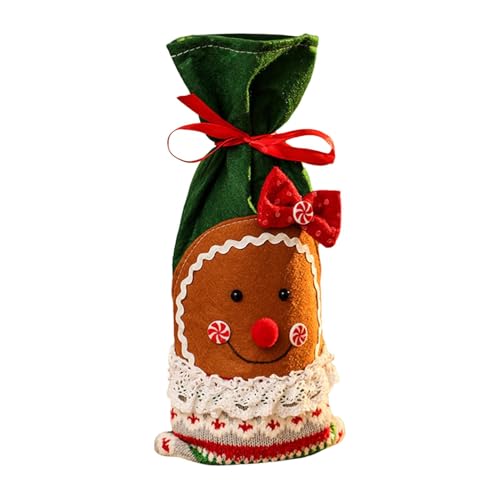 Shenrongtong Weihnachtsweinhülle,Weihnachtsweinflaschentaschen | Weinflaschenhülle Flaschentasche - Verpackungsbeutel, Flaschenhüllen, Weinbeutel, Lebkuchenmann mit Kordelzug, Weihnachtsdekoration von Shenrongtong