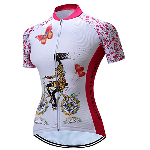 Radtrikot Damen Fahrrad MTB Jersey Reißverschluss Kurzarm Fahrrad Shirts atmungsaktiv Mountain Road Tops Kleidung Reiten Renn-Top für Damen Damen Reiten rosa Größe XL von Shenshan