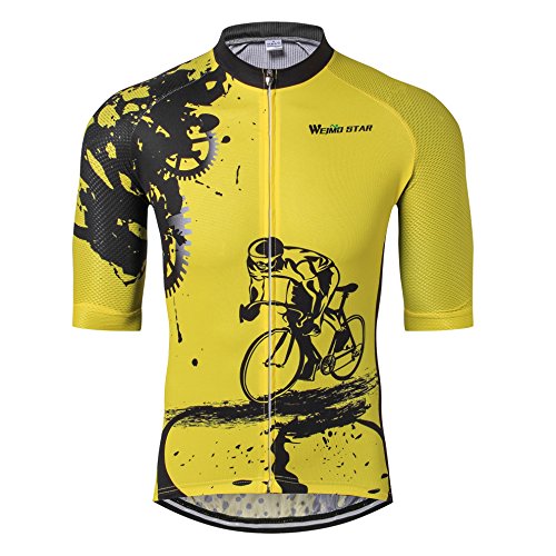 Shenshan MTB Trikot Herren Radtrikot Kurzarm Bike Jersey Reißverschluss Mountain Road Bekleidung Fahrrad-Oberteile Atmungsaktiv Sommer Pro Team Sports Radtrikot für Herren Gelb Größe M von Shenshan