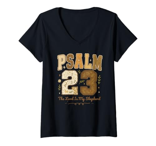 Damen Psalm 23 The Lord is My Shepherd Stitched Vintage Christian T-Shirt mit V-Ausschnitt Damen Psalm 23 The Lord is My Shepherd Stitched Vintage Christian T-Shirt mit V-Ausschnitt von Shepherd Psalm Co.