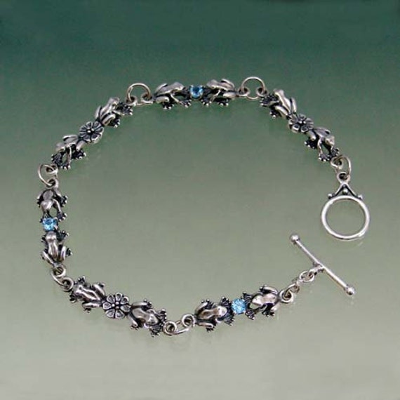 Frosch Blumen Stein Link Armband Mit Blautopas Oder Andere Frosch Blumen Stein Link Armband Mit Blautopas Oder Andere von SheppardHillDesigns