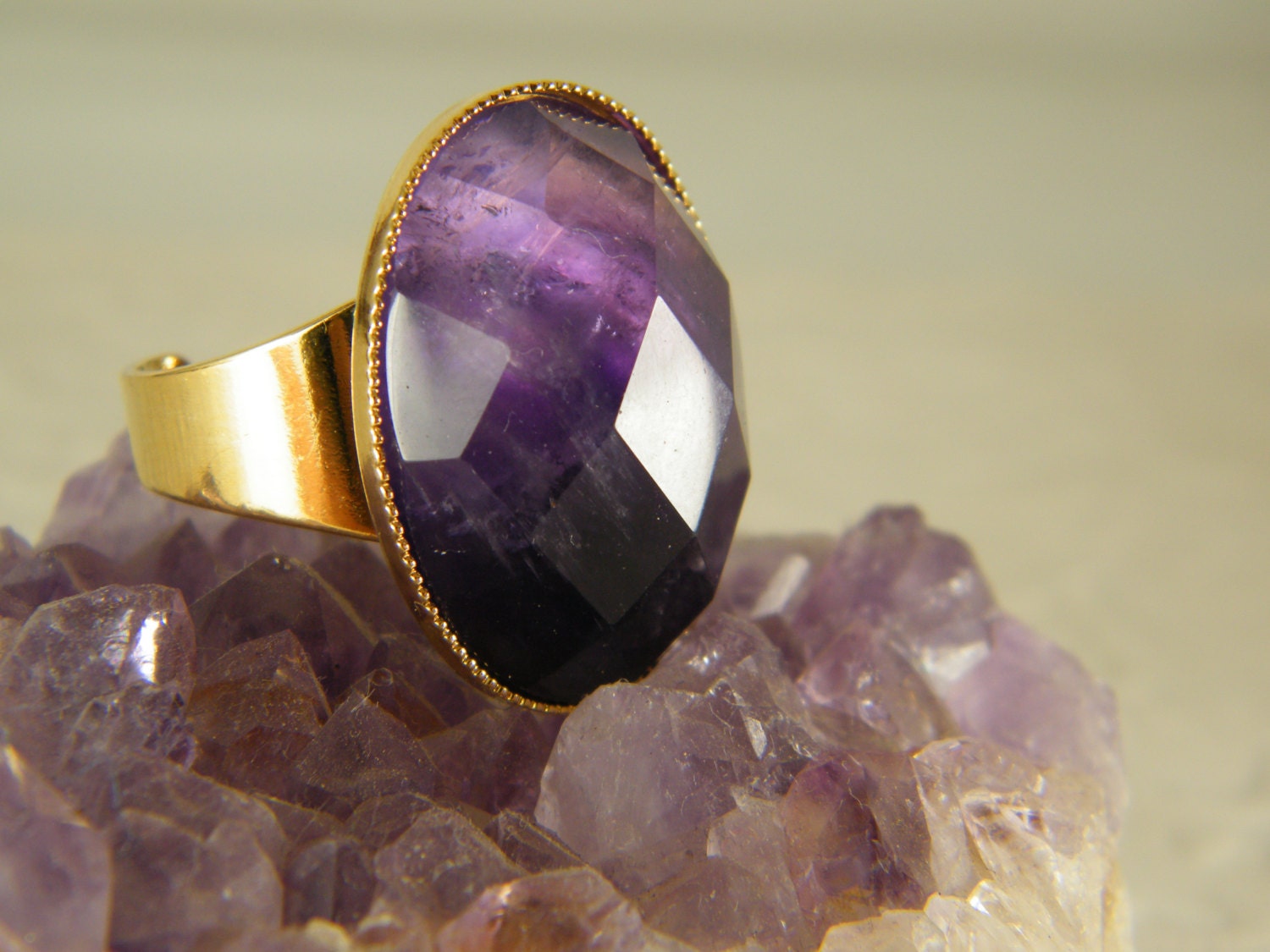 Amethyst-Ring, Gold-Ring, Lila Stein-Ring, Große Staatsmann Ring, Verstellbare Februar Geburtsstein Geschenk Für Sie, Amethyst Schmuck von SheriEthnicJewelry