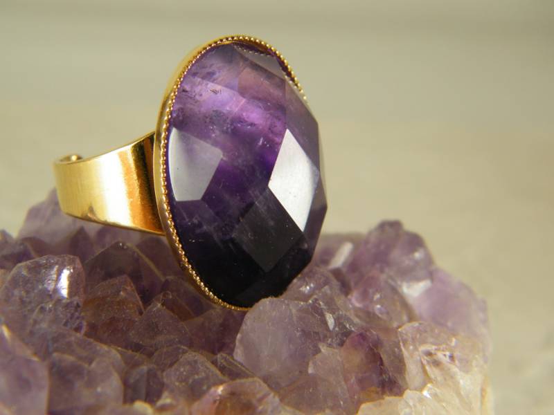 Amethyst-Ring, Gold-Ring, Lila Stein-Ring, Große Staatsmann Ring, Verstellbare Februar Geburtsstein Geschenk Für Sie, Amethyst Schmuck von SheriEthnicJewelry