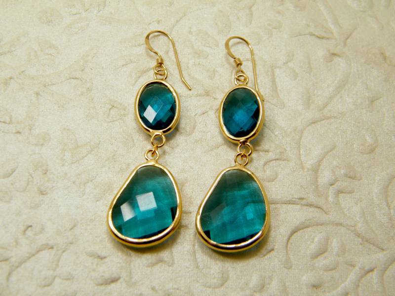Blau Gold Kristalle Ohrringe von SheriEthnicJewelry