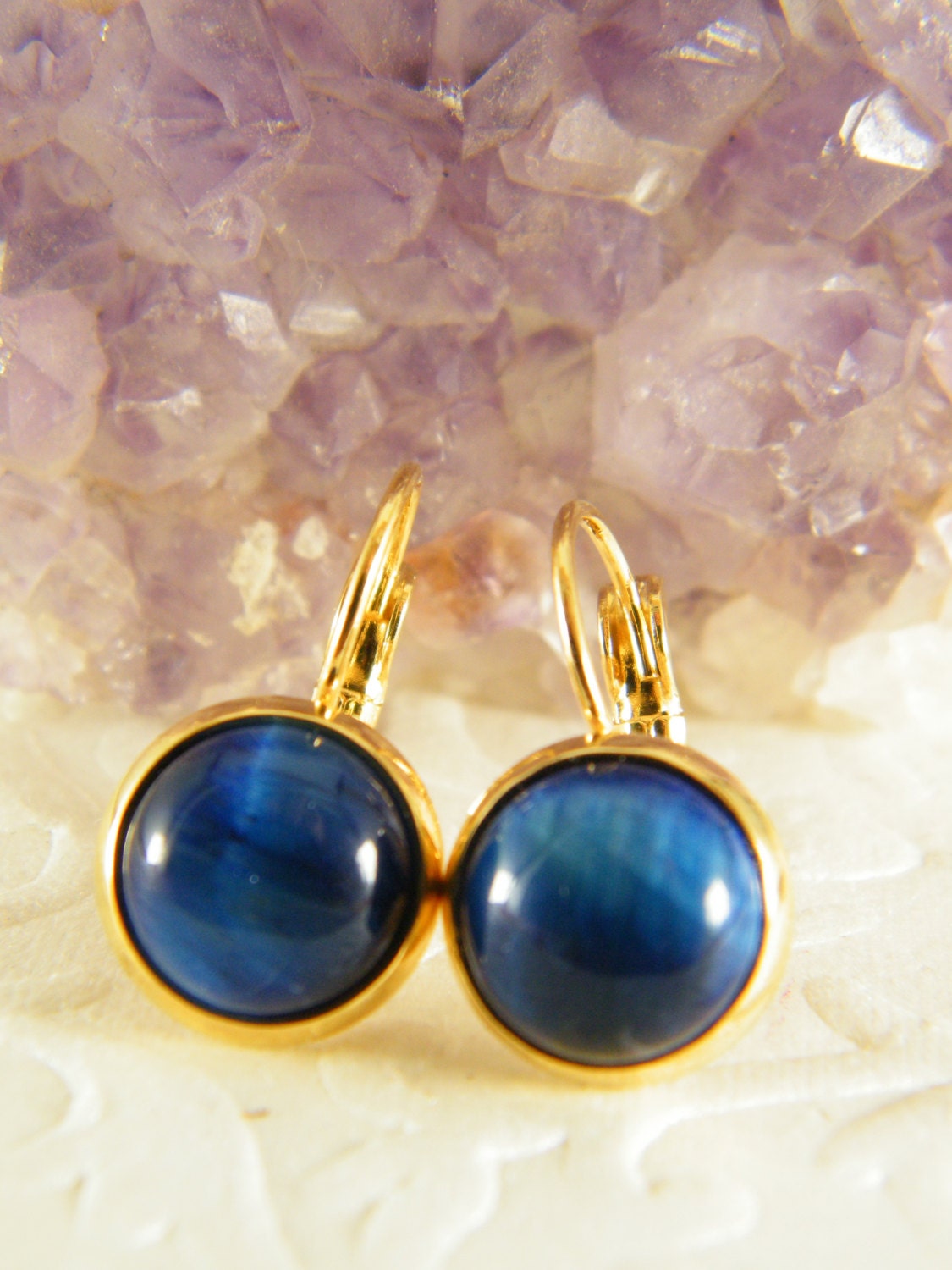 Blaue Stein Gold Ohrringe von SheriEthnicJewelry