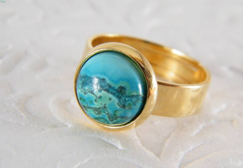 Blauer Goldring, Eilat-steinring, Cocktailring, Türkisring, Israel-steinring, Verstellbarer Geburtssteinring, Geschenk Für Sie von SheriEthnicJewelry