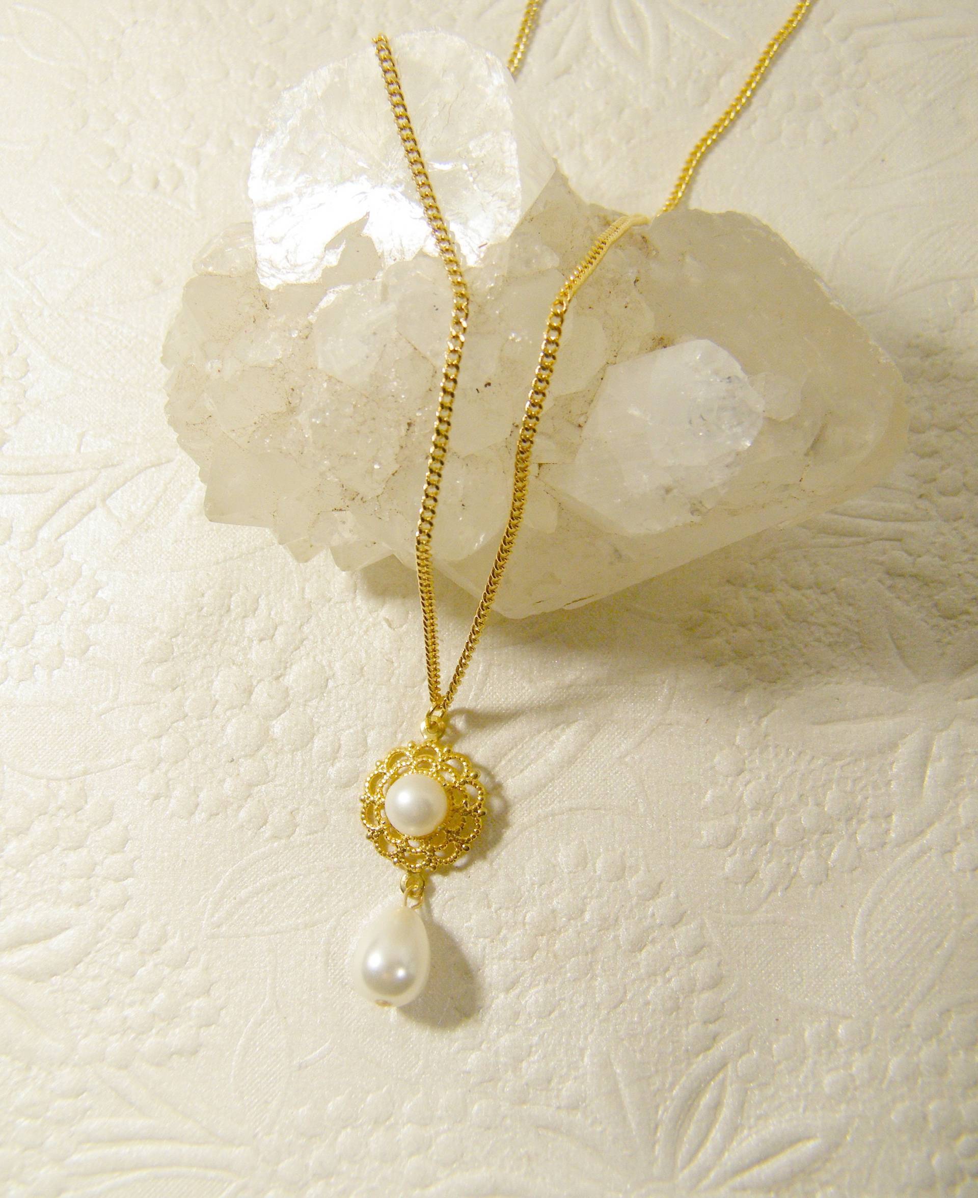 Braut Halskette, Hochzeitsschmuck, Gold Perle Perlen Anhänger, Tear Drop Perle, Weiß Geschenk Für Braut, Sie von SheriEthnicJewelry