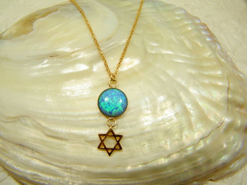 Davidstern, Megan David Halskette, Blauer Opal Anhänger, Gold Stern Von David, Schmuck, Unisex Gefüllt Halskette von SheriEthnicJewelry