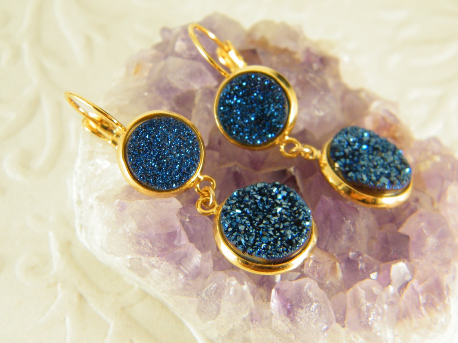 Druzy Ohrringe, Gold Gefüllt Blaue Edelstein Ohrringe Boho Brautjungfer Geschenk Für Sie, Lange Glänzende von SheriEthnicJewelry
