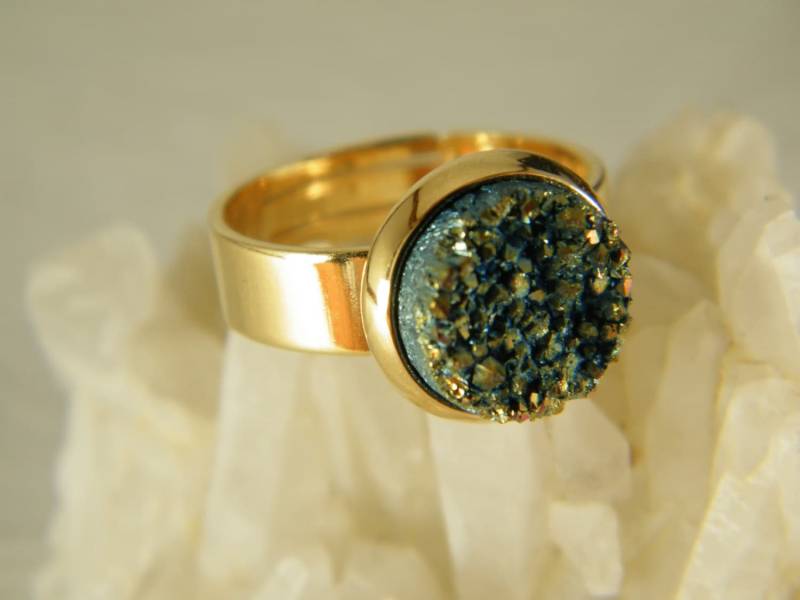 Dunkel Blau Druzy Gold Verstellbaren Ring von SheriEthnicJewelry