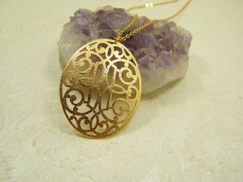 Gold Gefüllt Halskette, Vergoldet Anhänger, Spitze Braut Hochzeitsschmuck, Geschenk Für Sie, Brautjungfer Lange Halskette von SheriEthnicJewelry