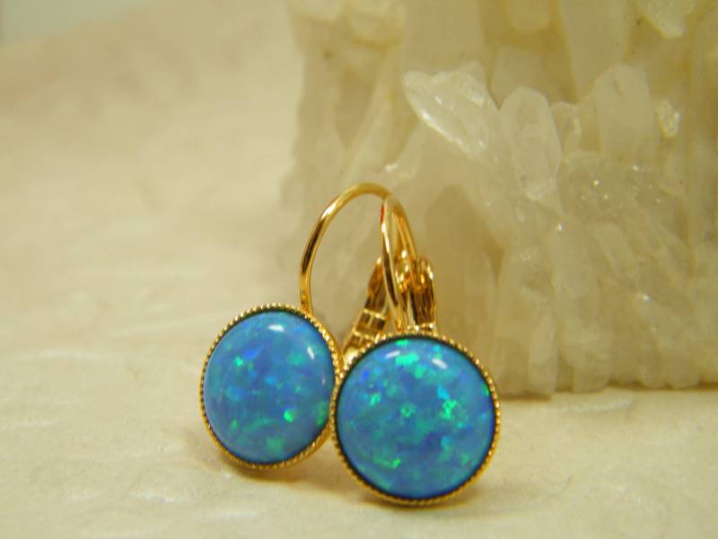 Gold Opal Ohrringe, Blaue Blauer Stein Baumeln Spitze Geschenk Für Sie, Glänzende Ohrringe von SheriEthnicJewelry