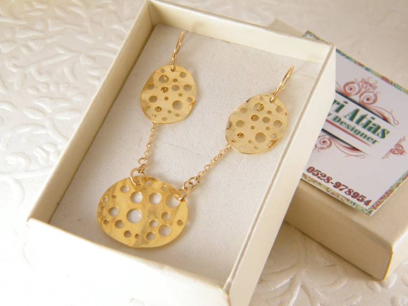 Gold-Set, Gold Gefüllte Halskette, Dangel-Ohrringe, Oval-Löcher Goldanhänger, Boho-Set, Bridesmaid Geschenk, Hochzeits-Schmuck, Schmuck-Sets von SheriEthnicJewelry